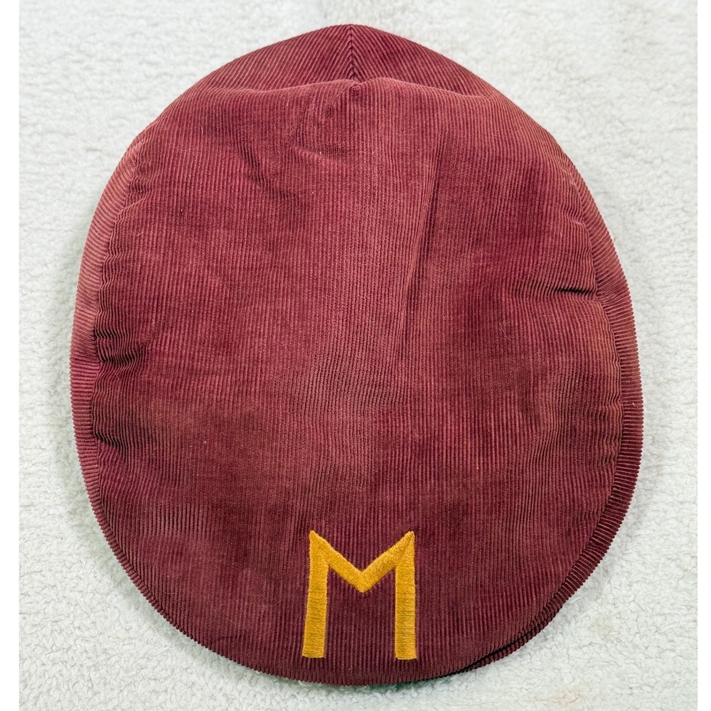 Vintage Minnesota Corduroy Newsboy Cap Maroon Gold M Ivy Driver Leather Strap
